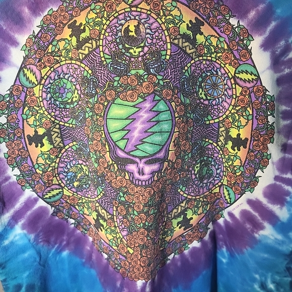 VTG Liquid Blue Grateful Dead 2000 Bears Roses Tie Dye Mandala T-Shirt Size M - Picture 2 of 6
